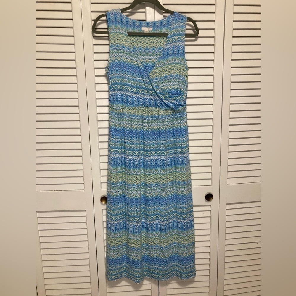 J. Jill Blue And Green Sleeveless Midi Sundress Size Small Petite